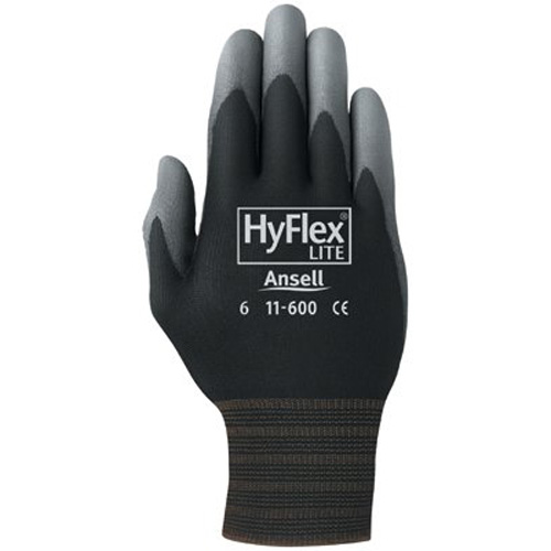 Ansell HyFlex Lite Gloves, Size 9, Black/Gray
