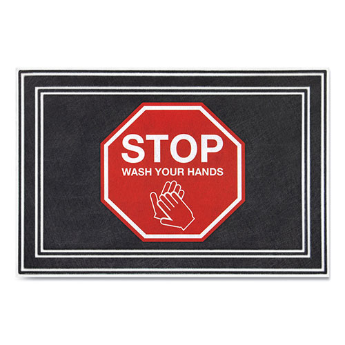 Apache Mills® Message Floor Mats, 24 x 36, Charcoal/Red, "Stop Wash Your Hands"