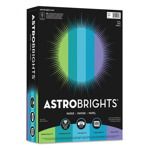 Astrobrights Color Paper - "Cool" Assortment, 24lb, 8.5 x 11, Assorted Cool Colors, 500/Ream