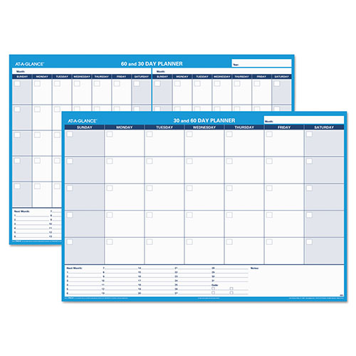 At-A-Glance 30/60-Day Undated Horizontal Erasable Wall Planner, 48 x 32, White/Blue Sheets, Undated