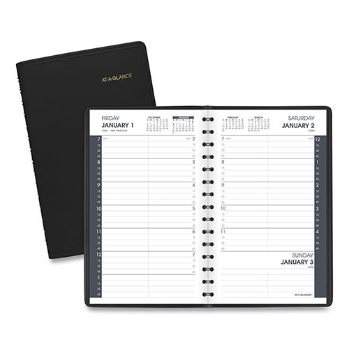 At-A-Glance Daily Appointment Book with 15-Minute Appointments, One Day/Page: Mon to Sun, 8 x 5, Black Cover, 12-Month (Jan to Dec): 2024