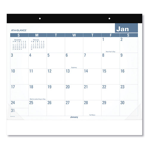 At-A-Glance Easy-to-Read Monthly Desk Pad, 22 x 17, White/Blue Sheets, Black Binding, Clear Corners, 12-Month (Jan to Dec): 2024