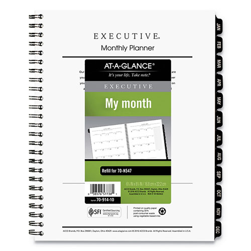 At-A-Glance Executive Monthly Planner Refill, 8.75 x 6.5, White, 2021