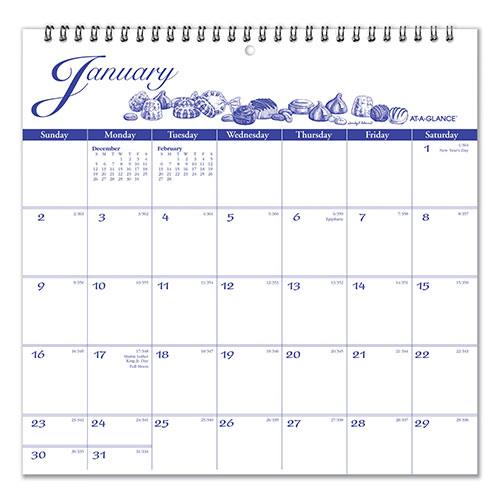 At-A-Glance Illustrator’s Edition Wall Calendar, Victorian Illustrations Artwork, 12 x 12, White/Blue Sheets, 12-Month (Jan to Dec): 2024