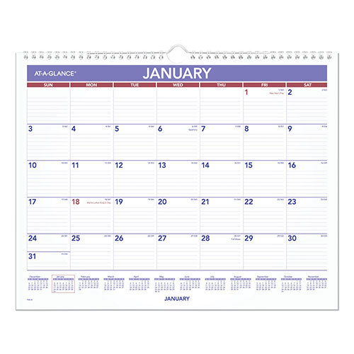 At-A-Glance Monthly Wall Calendar, 15 x 12, White/Red/Blue Sheets, 12-Month (Jan to Dec): 2024