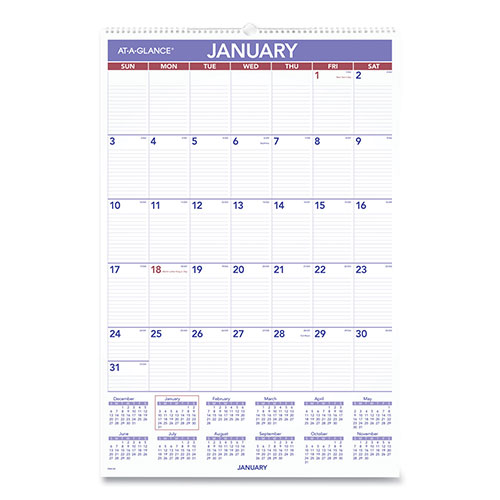 At-A-Glance Monthly Wall Calendar with Ruled Daily Blocks, 20 x 30, White Sheets, 12-Month (Jan to Dec): 2024