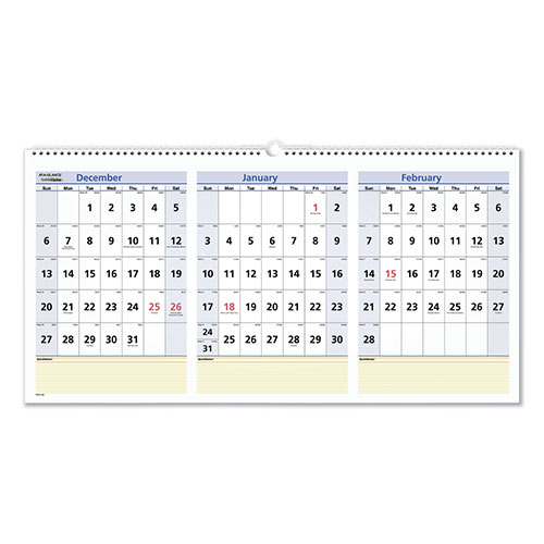 At-A-Glance QuickNotes Three-Month Wall Calendar in Horizontal Format, 24 x 12, White Sheets, 15-Month (Dec to Feb): 2022 to 2024