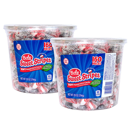 Atomic FireBall® Bobs Sweet Stripes Soft Candy, Peppermint, 0.18 oz Individually Wrapped, 160/Tub, 2 Tubs/Carton