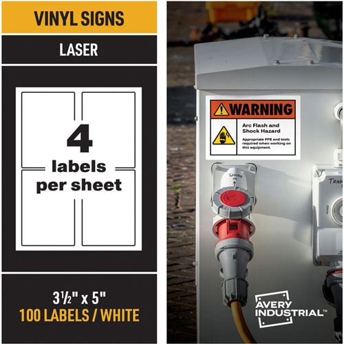 Avery Adhesive Printable Vinyl Signs, 3 1/2" x 5", 4 / Sheet, 25 Total Sheets, 100 Total Labels