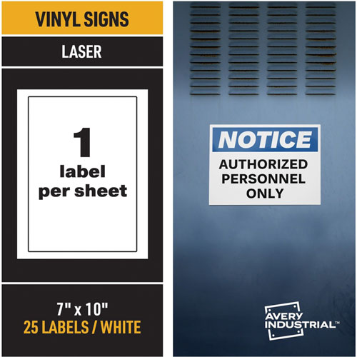 Avery Adhesive Printable Vinyl Signs, 5" x 7" Length, White, 25/Pack