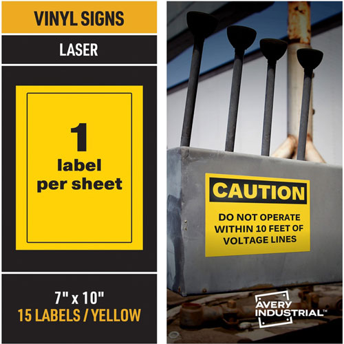 Avery Adhesive Printable Vinyl Signs, 5" x 7", Yellow, 15 Labels