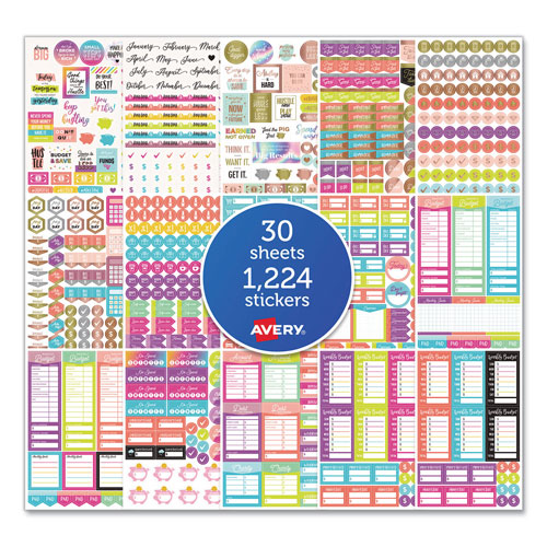 Avery Budgeting Planner Stickers, Budget Theme, Assorted Colors, 1,224/Pack