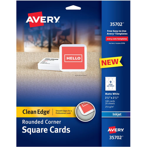 Avery Cards, Rounded Corners, Inkjet, 2-1/2"x2-1/2" ,180/PK, WE