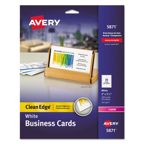 Avery Clean Edge Business Cards, Laser, 2 x 3 1/2, White, 200/Pack