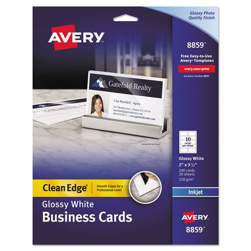 Avery Clean Edge Business Cards, Inkjet, 2 x 3 1/2, Glossy White, 200/Pack