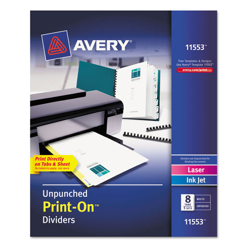Avery Customizable Print-On Dividers, 8-Tab, Letter, 5 Sets