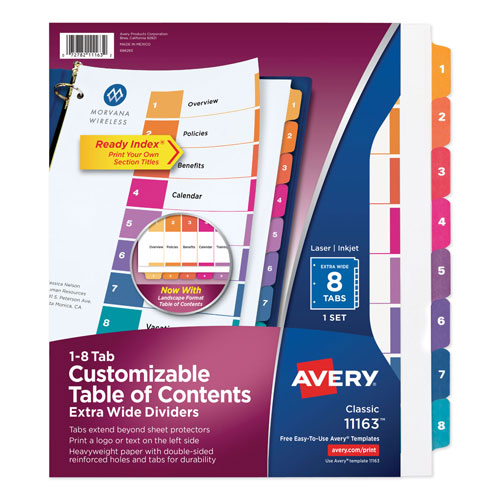 Avery Customizable TOC Ready Index Multicolor Dividers, 8-Tab, Letter
