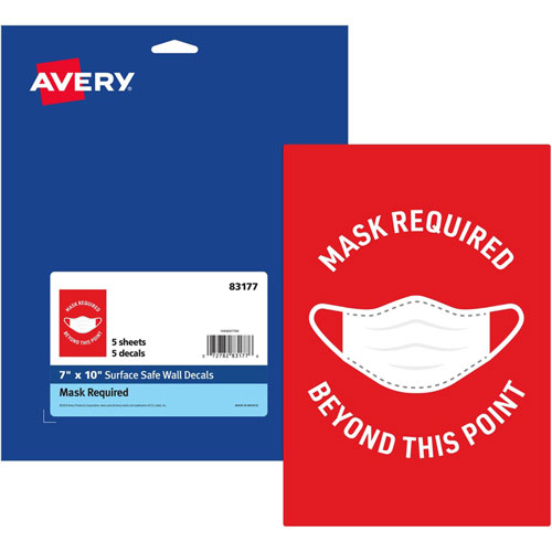 Avery Decal,"Mask Required Beyond This Point" ,Wall,7"X10" ,5/Pk,We