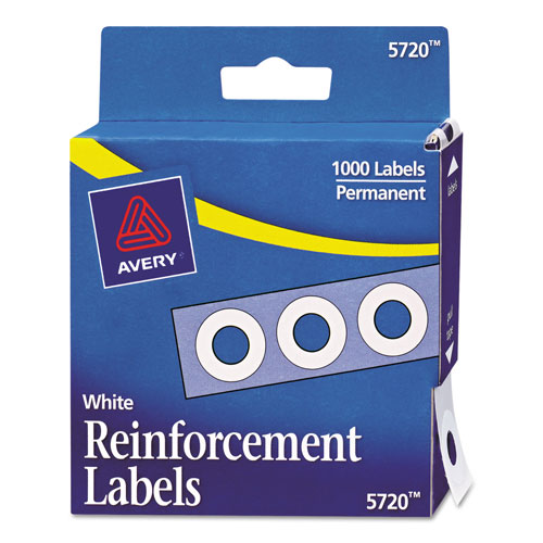 Avery Dispenser Pack Hole Reinforcements, 1/4" Dia, White, 1000/Pack