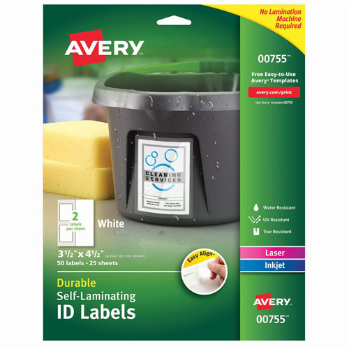 Avery Durable Self-Laminating ID Labels, Laser/Inkjet, 3 x 4 1/2, White, 50/Pack