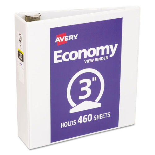 Avery Economy View Binder with Round Rings , 3 Rings, 3" Capacity, 11 x 8.5, White