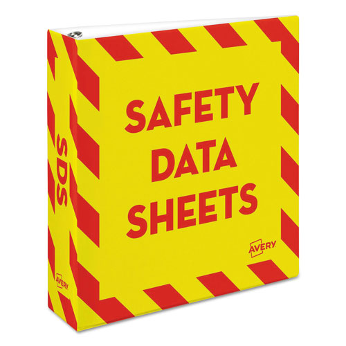 Avery Heavy-Duty Preprinted Safety Data Sheet Binder, 3 Rings, 2" Capacity, 11 x 8.5, Yellow/Red