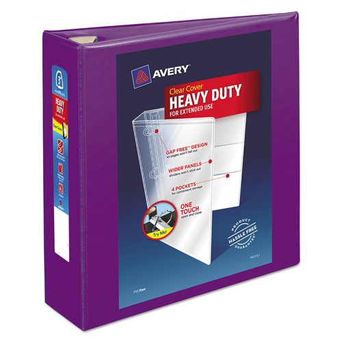 Avery Heavy-Duty View Binder with DuraHinge and Locking One Touch EZD Rings, 3 Rings, 3" Capacity, 11 x 8.5, Purple