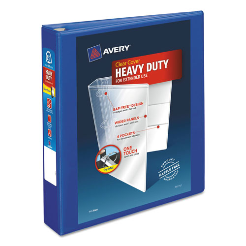 Avery Heavy-Duty View Binder with DuraHinge and One Touch EZD Rings, 3 Rings, 1.5" Capacity, 11 x 8.5, Pacific Blue