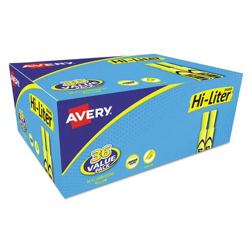 Avery HI-LITER Desk-Style Highlighters, Chisel Tip, Fluorescent Yellow, 36/Box