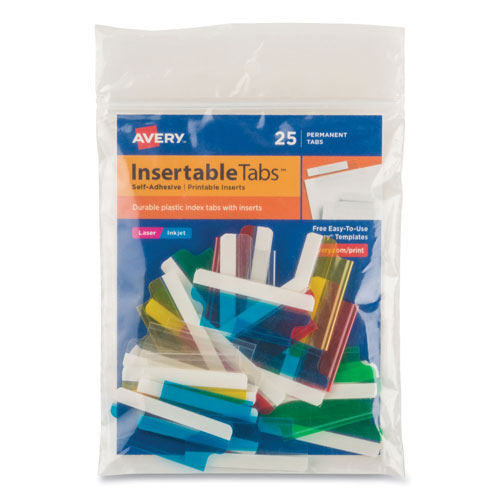 Avery Insertable Index Tabs with Printable Inserts, 1/5-Cut Tabs, Assorted Colors, 1.5" Wide, 25/Pack