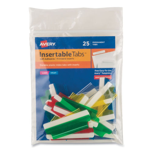 Avery Insertable Index Tabs with Printable Inserts, 1/5-Cut Tabs, Assorted Colors, 2" Wide, 25/Pack