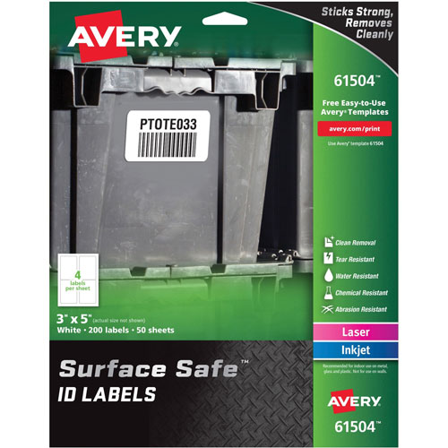 Avery Labels, Removable, Surface Safe, 3"x5", 200/PK, White
