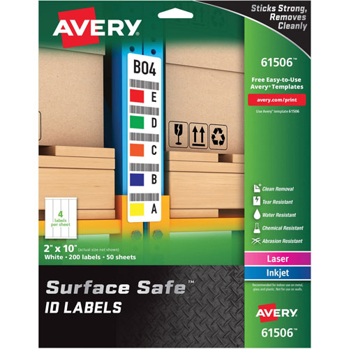 Avery Labels, Removable, Surface Safe, 2"x10", 200/PK, White