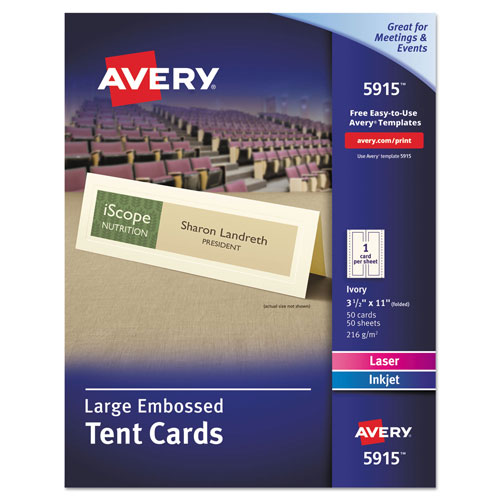 Avery Large Embossed Tent Card, Ivory, 3 1/2 x 11, 1 Card/Sheet, 50/Box