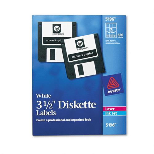 Avery Laser/Ink Jet Printer 3.5" Diskette Labels, 630 White Labels per Box