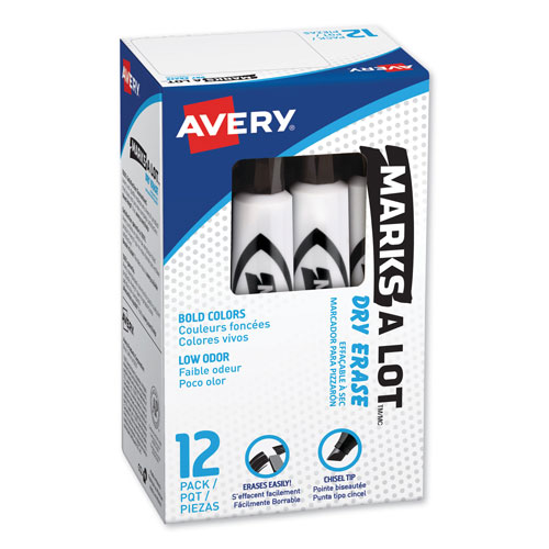 Avery MARKS A LOT Desk-Style Dry Erase Marker, Broad Chisel Tip, Black, Dozen