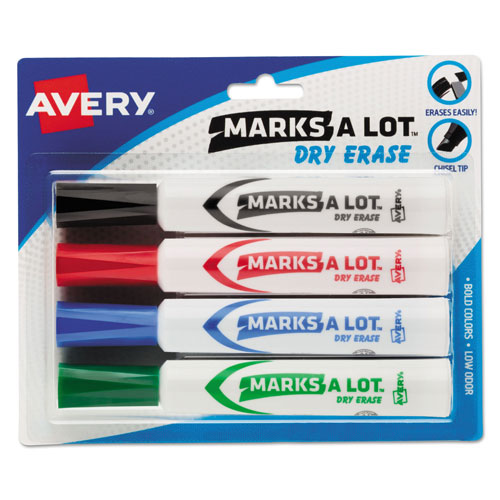Avery MARKS A LOT Desk-Style Dry Erase Marker, Broad Chisel Tip, Assorted Colors, 4/Set