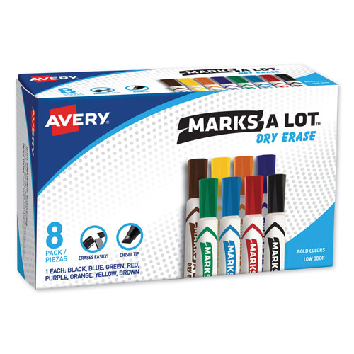 Avery MARKS A LOT Desk-Style Dry Erase Marker, Broad Chisel Tip, Assorted Colors, 8/Set