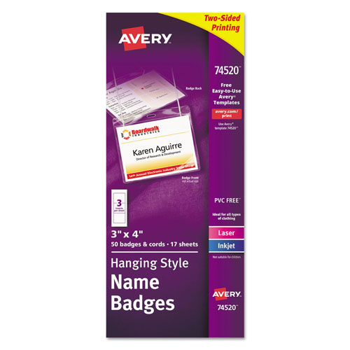 Avery Necklace-Style Badge Holder w/Laser/Inkjet Insert, Top Load, 4 x 3, WE, 50/Box