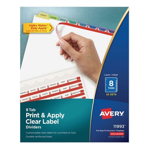 Avery Print and Apply Index Maker Clear Label Dividers, 8 Color Tabs, Letter, 25 Sets