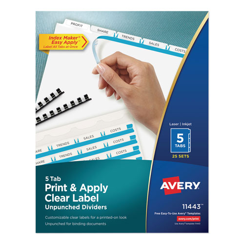 Avery Print and Apply Index Maker Clear Label Unpunched Dividers, 5-Tab, Ltr, 25 Sets