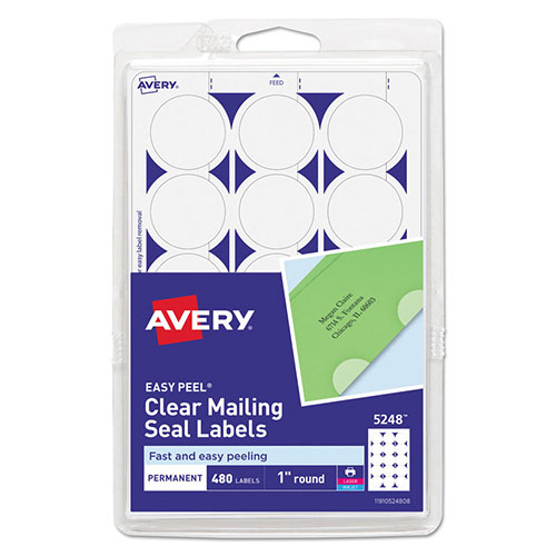 Avery Printable Mailing Seals, 1" dia., Clear, 15/Sheet, 32 Sheets/Pack