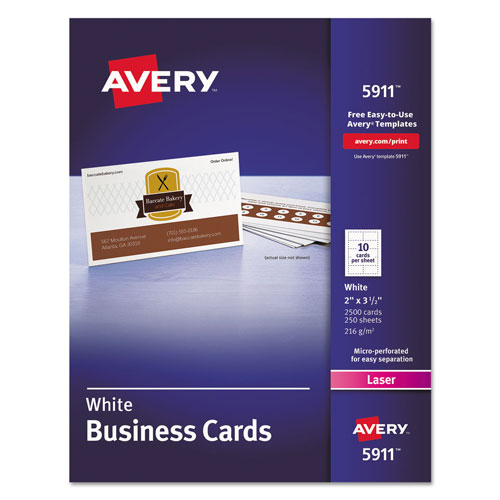 Avery Printable Microperforated Business Cards with Sure Feed Technology, Laser, 2 x 3.5, White, Uncoated, 2500/Box