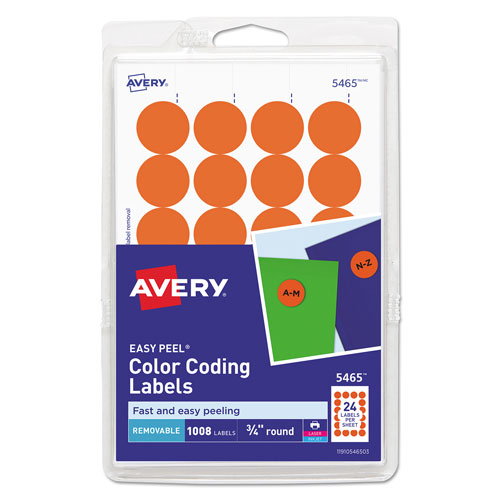 Avery Printable Self-Adhesive Removable Color-Coding Labels, 0.75" dia., Orange, 24/Sheet, 42 Sheets/Pack