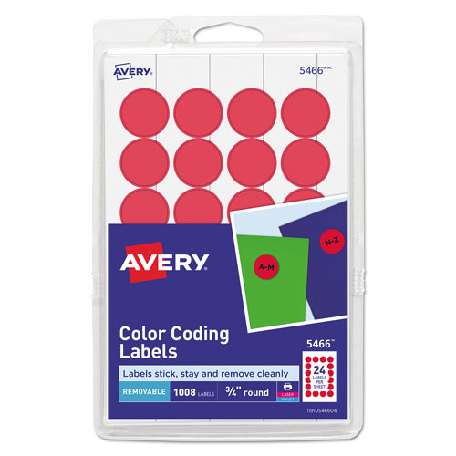 Avery Printable Self-Adhesive Removable Color-Coding Labels, 0.75" dia., Red, 24/Sheet, 42 Sheets/Pack