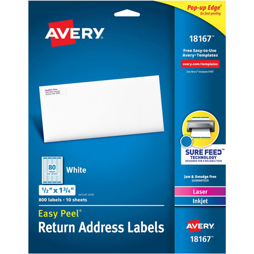 Avery Return Address, Laser/Inkjet, 1/2"x1 3/4" 800 per Pack, White