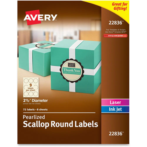 Avery Round Print-to-the-Edge Labels, 2 1/2" Dia., Pearl Ivory, 72/Pack