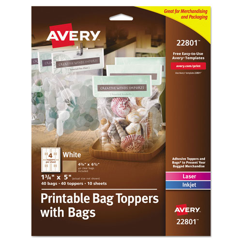 Avery Sure Feed Printable Toppers with Bags, 1 3/4 x 5, White, 40/Pack