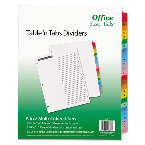 Avery Table 'n Tabs Dividers, 26-Tab, A to Z, 11 x 8.5, White, 1 Set