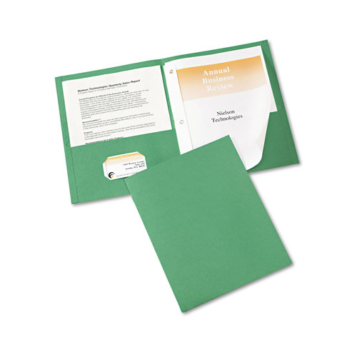Avery Two-Pocket Folder, Prong Fastener, Letter, 1/2" Capacity, Green, 25/Box